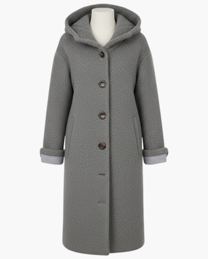 Manteau femme en laine oversize à capuche porté en ville