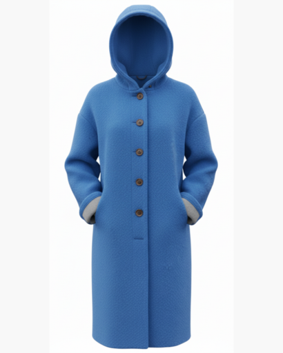 Manteau femme en laine oversize à capuche porté en ville
