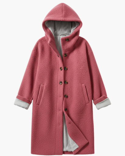 Manteau femme en laine oversize à capuche porté en ville