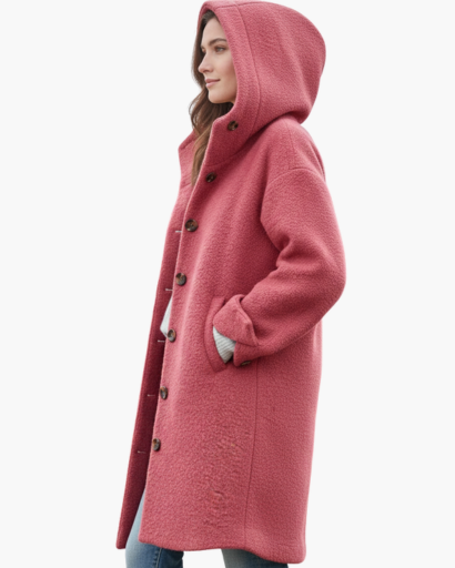Manteau femme en laine oversize à capuche porté en ville