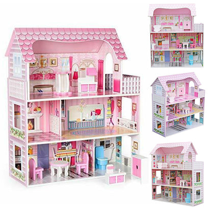 Maison de poupée en bois pour enfant, vue complète des pièces