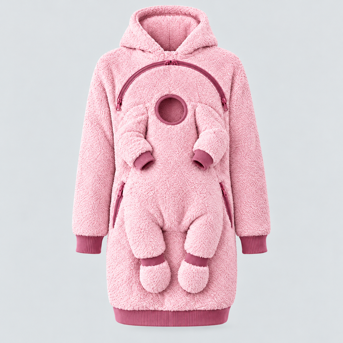 Sweat de portage rose porté avec un porte-bébé