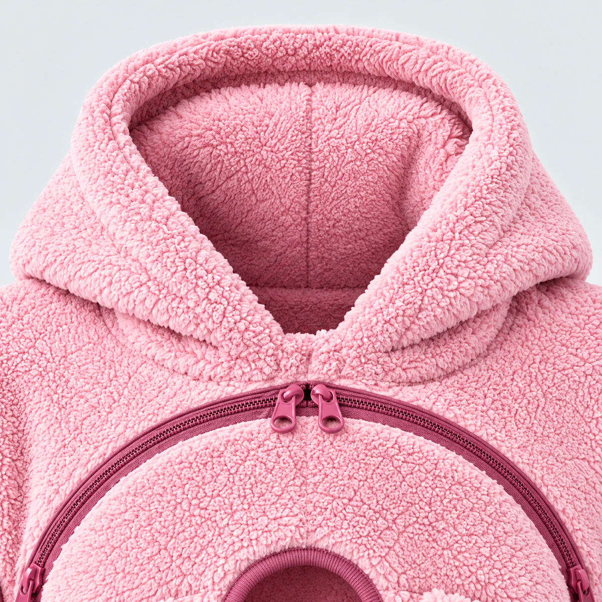 Sweat de portage rose en polaire peluche, gros plan