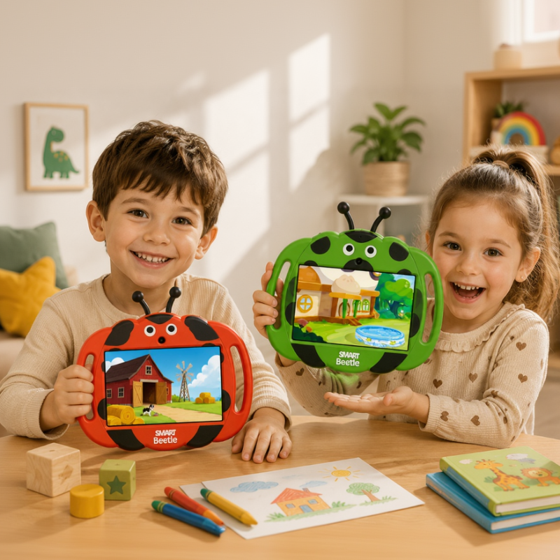 Enfant utilisant la tablette avec coque antichoc
