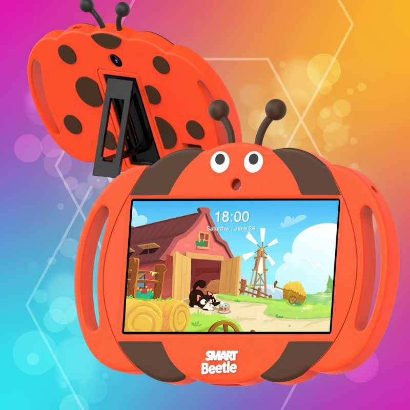Tablette enfant dans une coque antichoc rouge