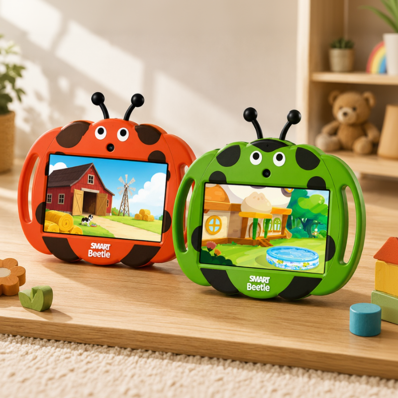Tablette enfant avec coque en silicone protectrice, vue de face