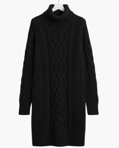 Robe Pull Col Roulé Femme Tricot Torsadé – Coupe Évasée & Chaleur | Style Chic Automne Hiver