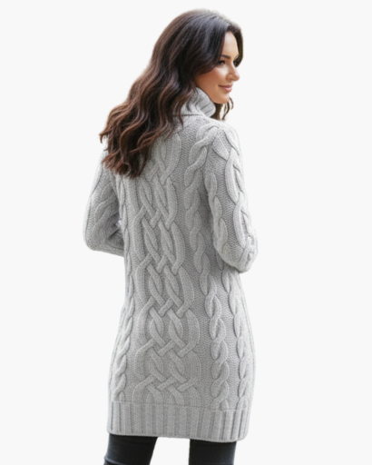 Robe Pull Col Roulé Femme Tricot Torsadé – Coupe Évasée & Chaleur | Style Chic Automne Hiver