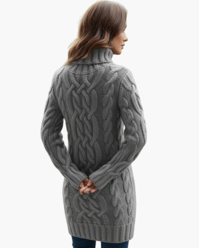 Robe Pull Col Roulé Femme Tricot Torsadé – Coupe Évasée & Chaleur | Style Chic Automne Hiver