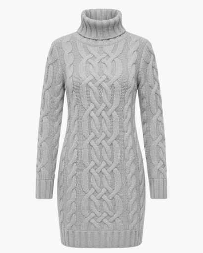 Robe Pull Col Roulé Femme Tricot Torsadé – Coupe Évasée & Chaleur | Style Chic Automne Hiver