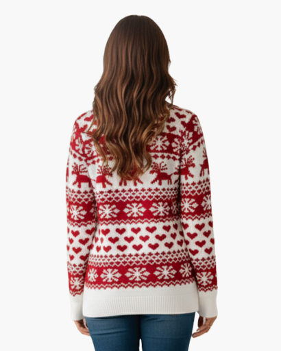 Pull de Noël Femme Motif Renne & Flocons blanc - vue de dos - Melvoire