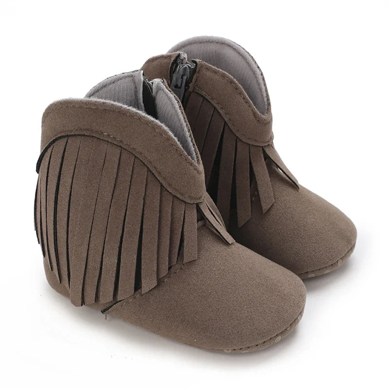 Bottine bébé grise à franges avec fermeture zippée