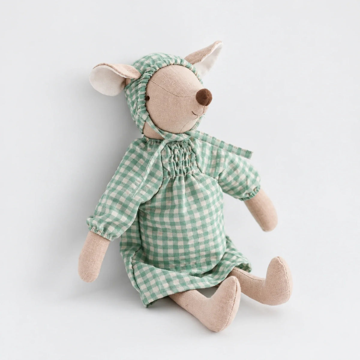 Peluche souris habillée de vert, doudou doux pour enfants
