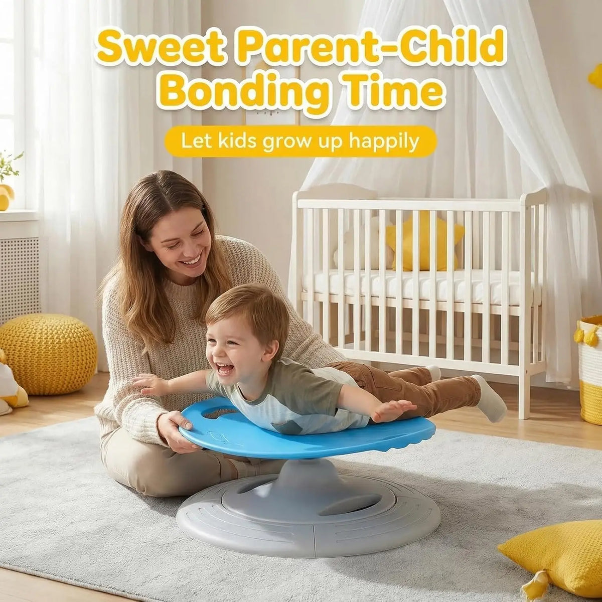 Parent et enfant jouant ensemble sur le siège rotatif sensoriel