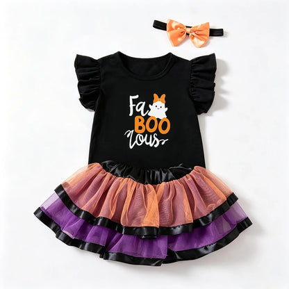 Tenue tutu Halloween bébé, jupe violette et orange, haut Mon premier Halloween
