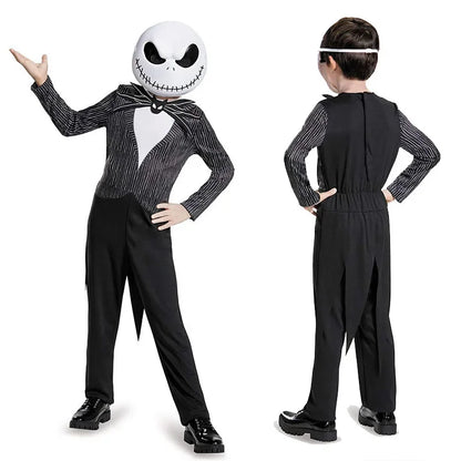 Costume roi squelette à rayures pour garçon, vue de face et de dos