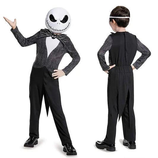 Costume roi squelette à rayures pour garçon, vue de face et de dos
