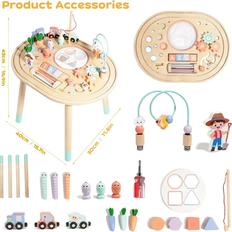 Accessoires et dimensions de la table d'activités Montessori : 45 × 40 × 30 cm
