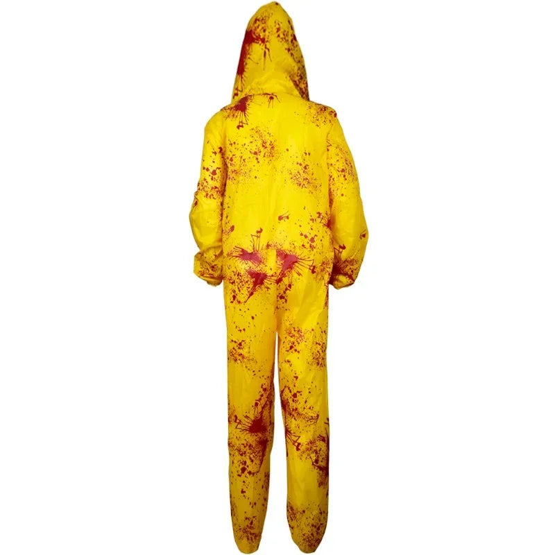 Costume hazmat zombie radioactif vue de dos avec capuche