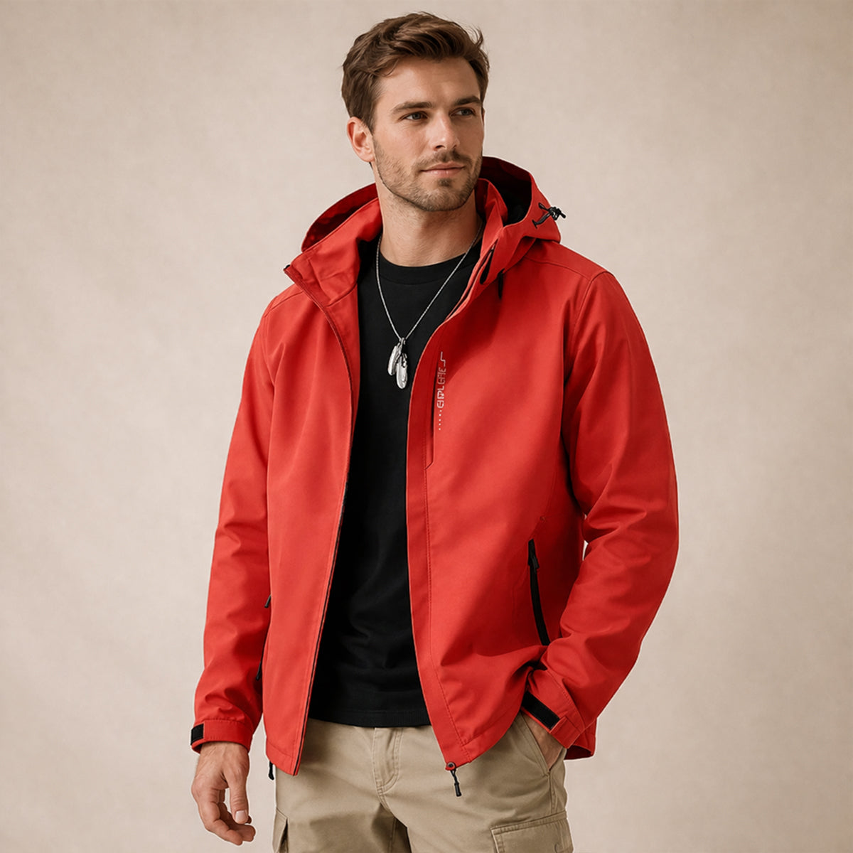 Veste softshell imperméable à capuche homme, coloris rouge