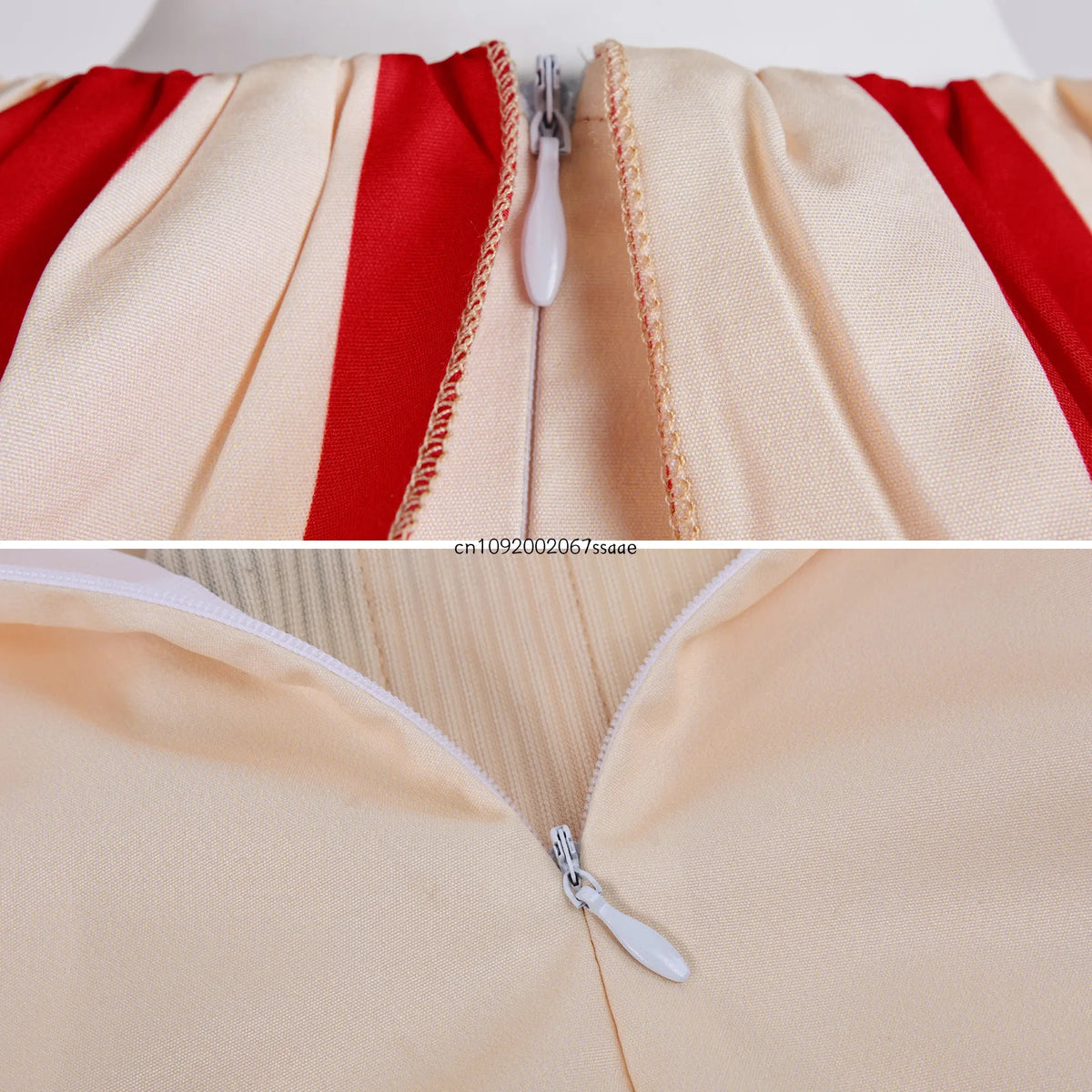 Costume clown vintage, détail de la fermeture éclair dos