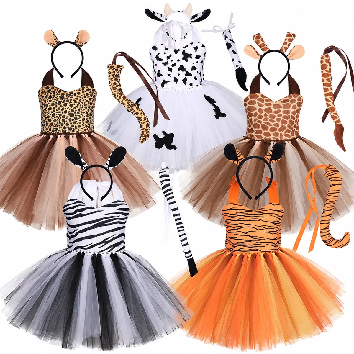 Déguisements tutu animaux de la jungle pour fille, quatre motifs assortis