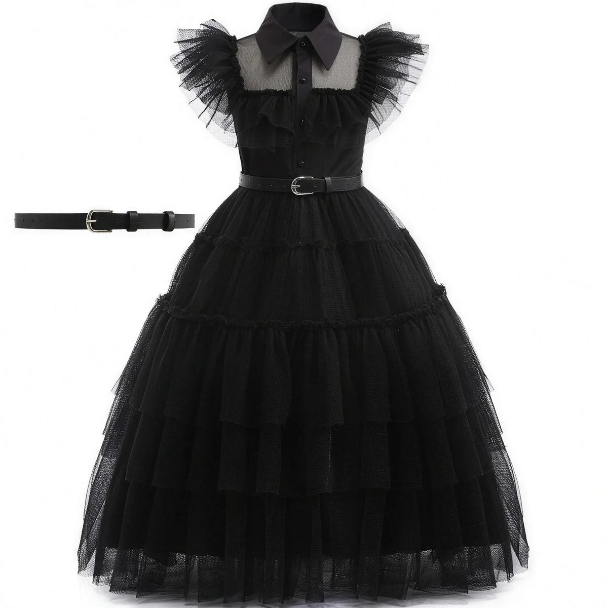 Robe de déguisement écolière gothique noire, robe seule avec ceinture