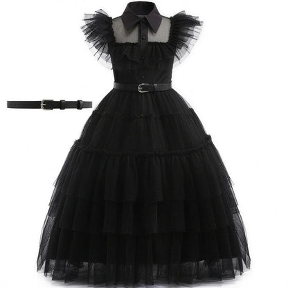Robe de déguisement écolière gothique noire, robe seule avec ceinture