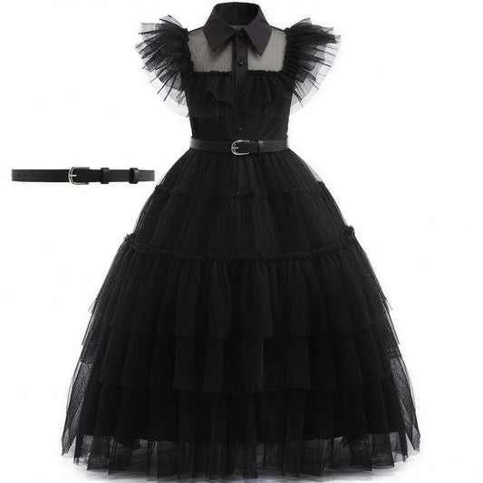 Robe de déguisement écolière gothique noire, robe seule avec ceinture