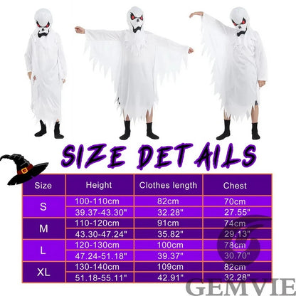 Tableau des tailles du costume de fantôme blanc enfant
