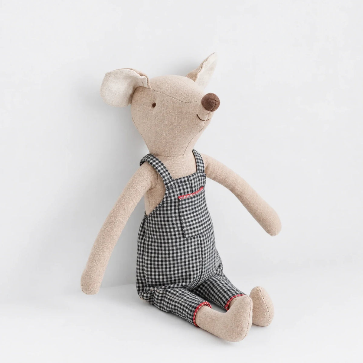 Peluche souris à carreaux gris, doudou doux pour enfants