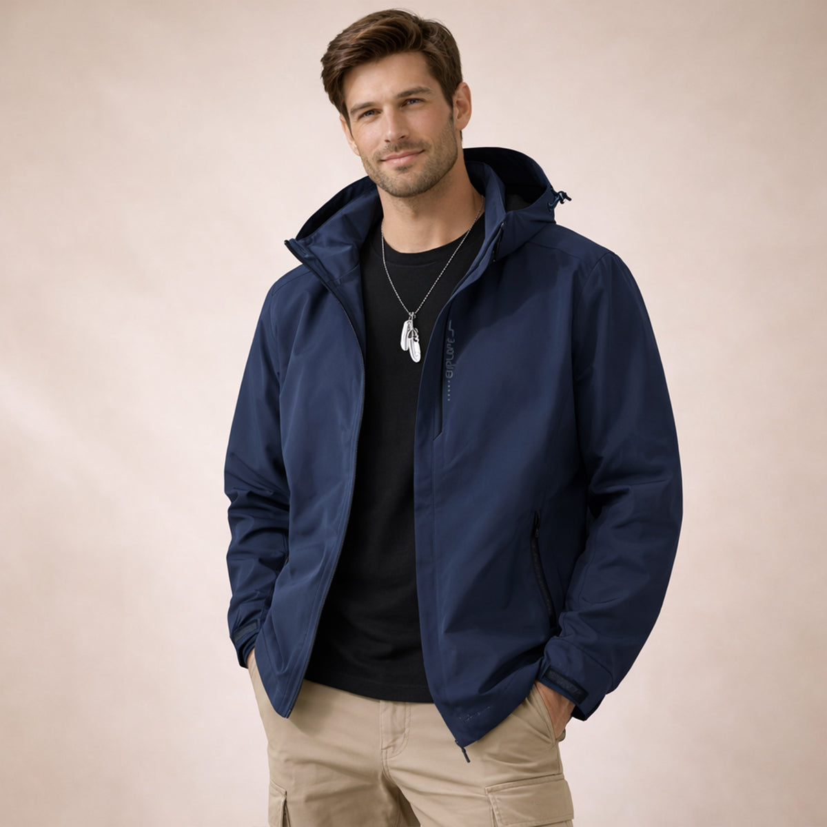 Veste softshell imperméable à capuche homme, coloris bleu marine