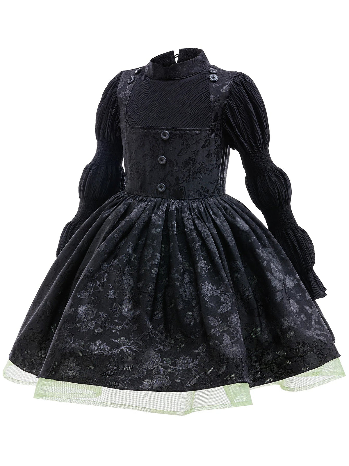 Robe de sorcière gothique avec lisere de tulle menthe sous la jupe