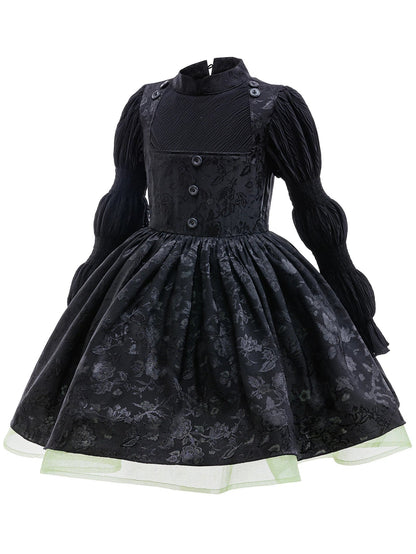 Robe de sorcière gothique avec lisere de tulle menthe sous la jupe