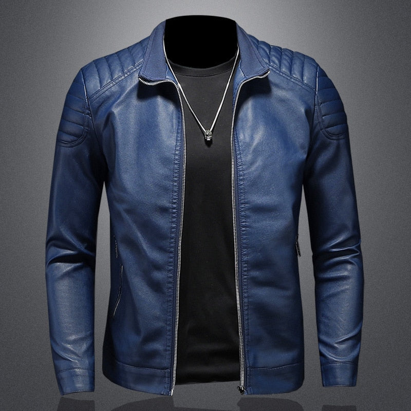 Veste homme aspect cuir Bleu saphir