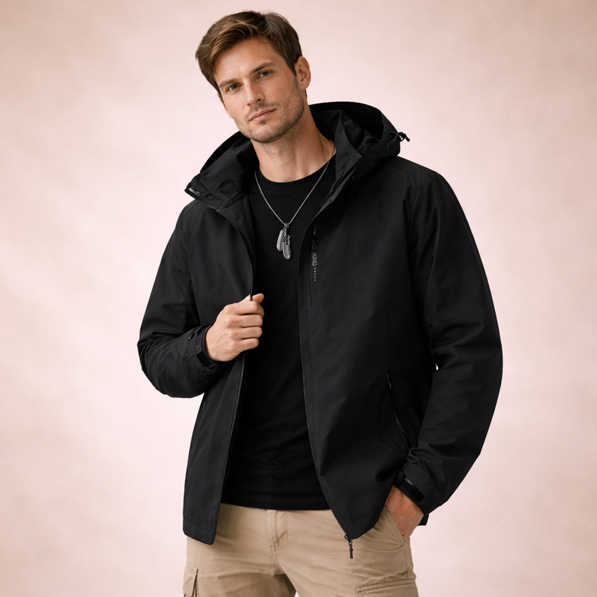 Veste softshell imperméable à capuche homme, coloris noir