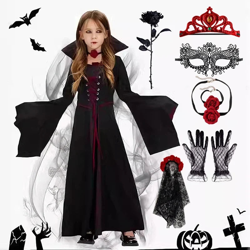 Accessoires du costume de reine vampire présentés à plat