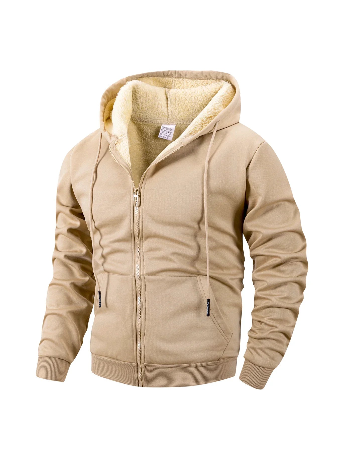 Hoodie polaire zippé beige avec doublure sherpa