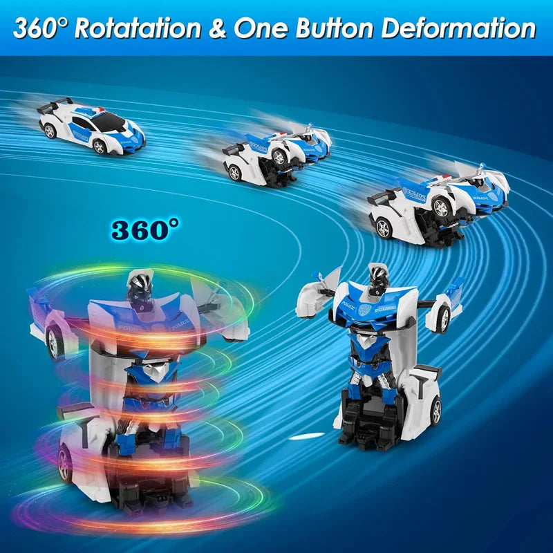 Voiture RC transformable en robot policier, rotation cascadeuse 360°