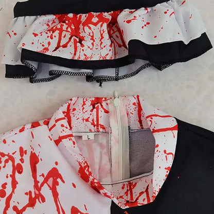 Costume clown effrayant homme, détail du col et de la fermeture