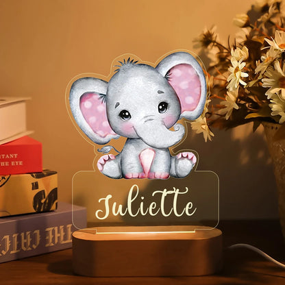 Veilleuse animal personnalisée, motif éléphant aux oreilles roses