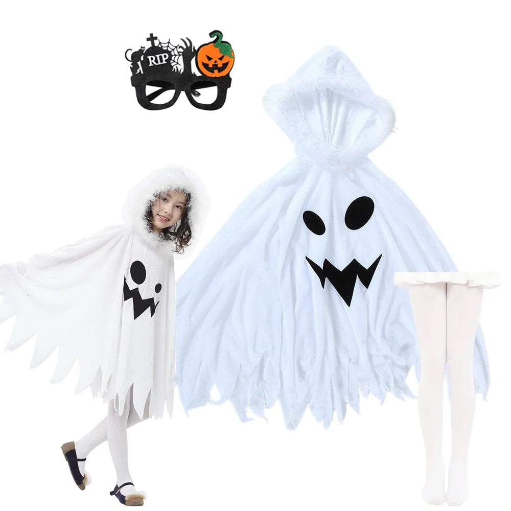 Kit Cape + collants du déguisement de fantôme blanc avec collants assortis