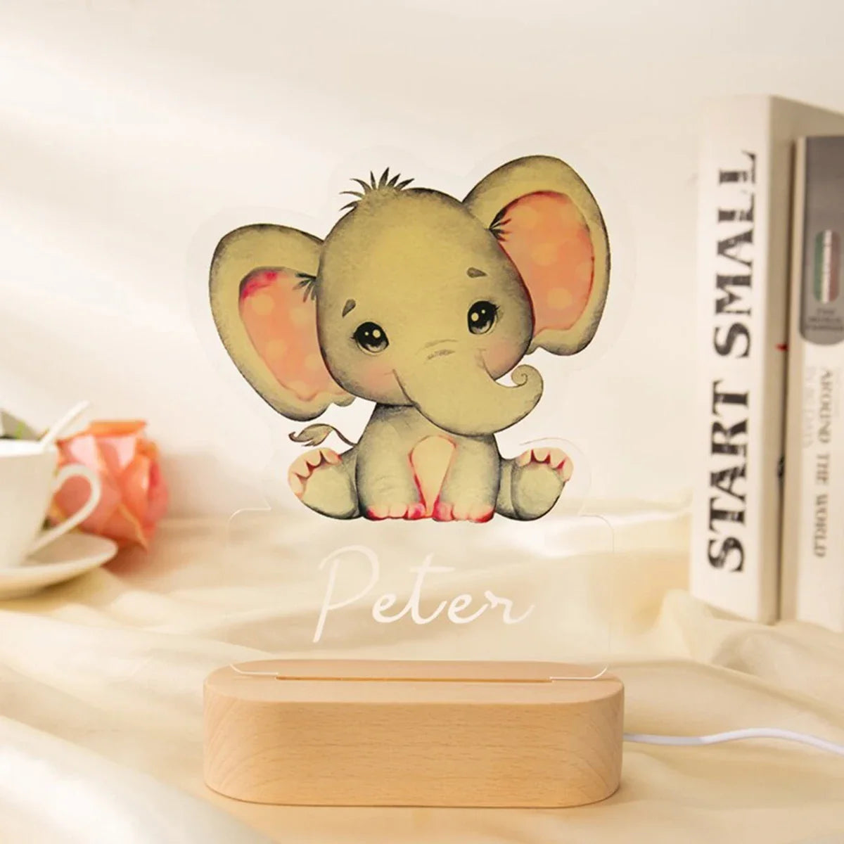 Veilleuse animal personnalisée, motif éléphant gris