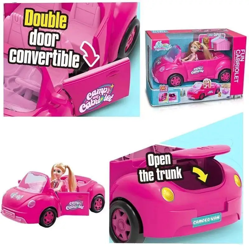 Coffret voiture décapotable miniature avec figurine et chien compagnon