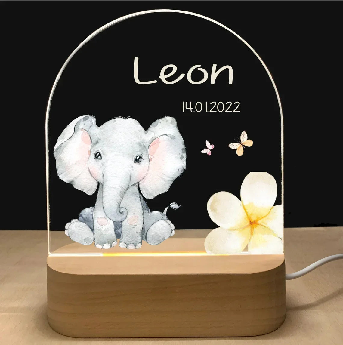Veilleuse acrylique personnalisée, motif éléphant