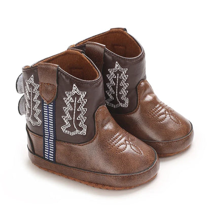 Bottine bébé marron café avec broderie western