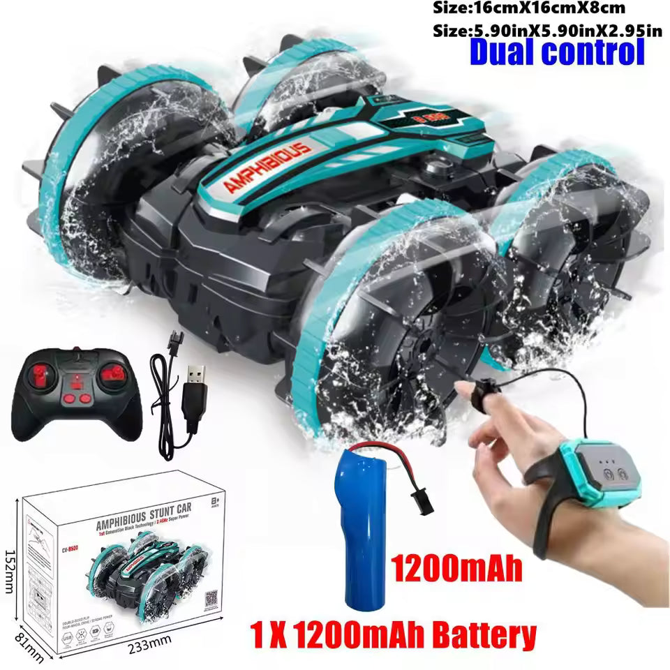 Voiture cascadeuse RC amphibie, coloris bleu