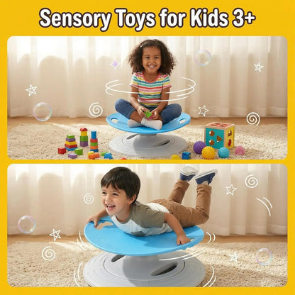 Enfants jouant avec le siège rotatif sensoriel dans le salon