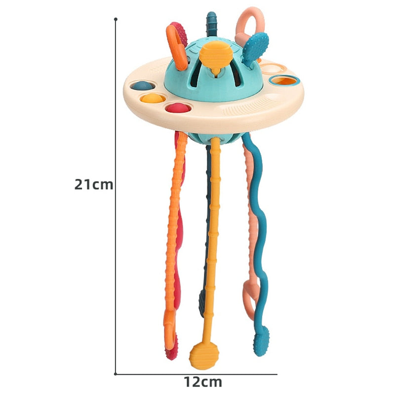 Schéma des dimensions du jouet sensoriel OVNI à tentacules extensibles