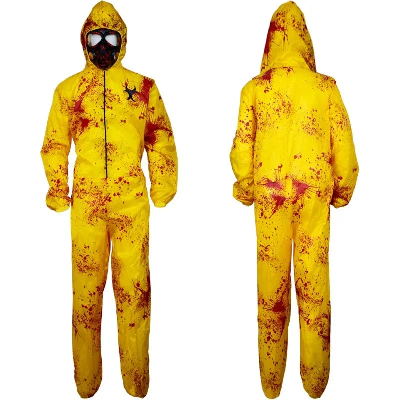 Costume hazmat zombie radioactif vue de face et de dos